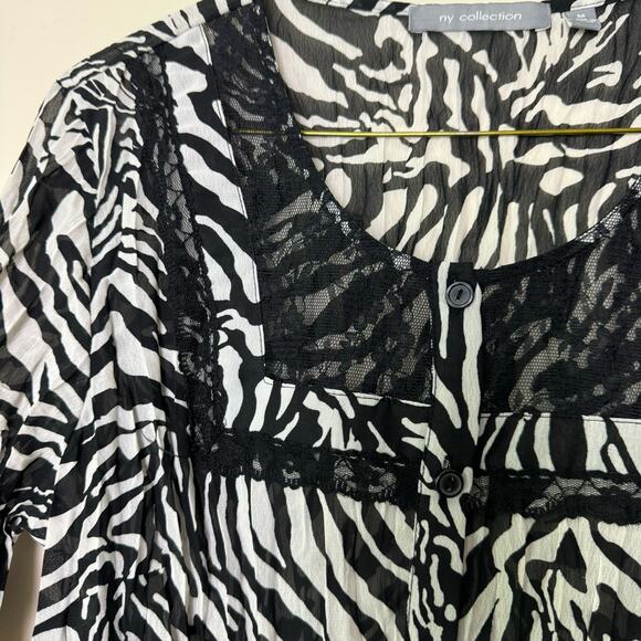 NY Collection Vintage 90s Y2K Zebra print black lace button front Blouse MEDIUM - Picture 3 of 7